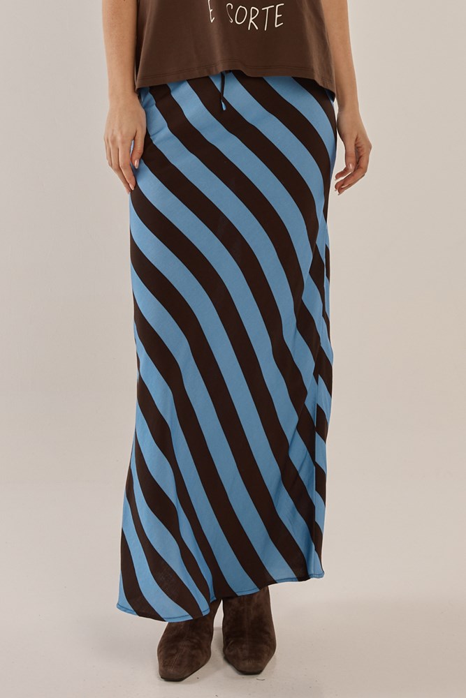 Bec Bias Skirt - Cornflower/Brown Stripe