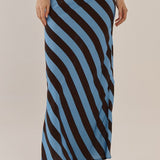 Bec Bias Skirt - Cornflower/Brown Stripe