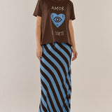 Bec Bias Skirt - Cornflower/Brown Stripe
