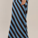 Bec Bias Skirt - Cornflower/Brown Stripe