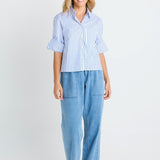 Cropped Poplin Shirt - Blue Stripe