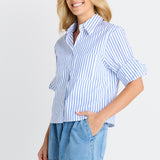 Cropped Poplin Shirt - Blue Stripe