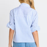 Cropped Poplin Shirt - Blue Stripe