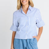 Cropped Poplin Shirt - Blue Stripe