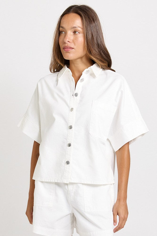 Dawn Denim Shirt - White | Betty Basics