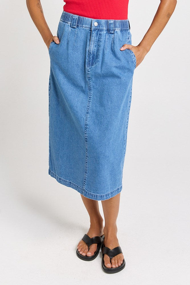 Solange Midi Denim Skirt - Medium Wash | Betty Basics