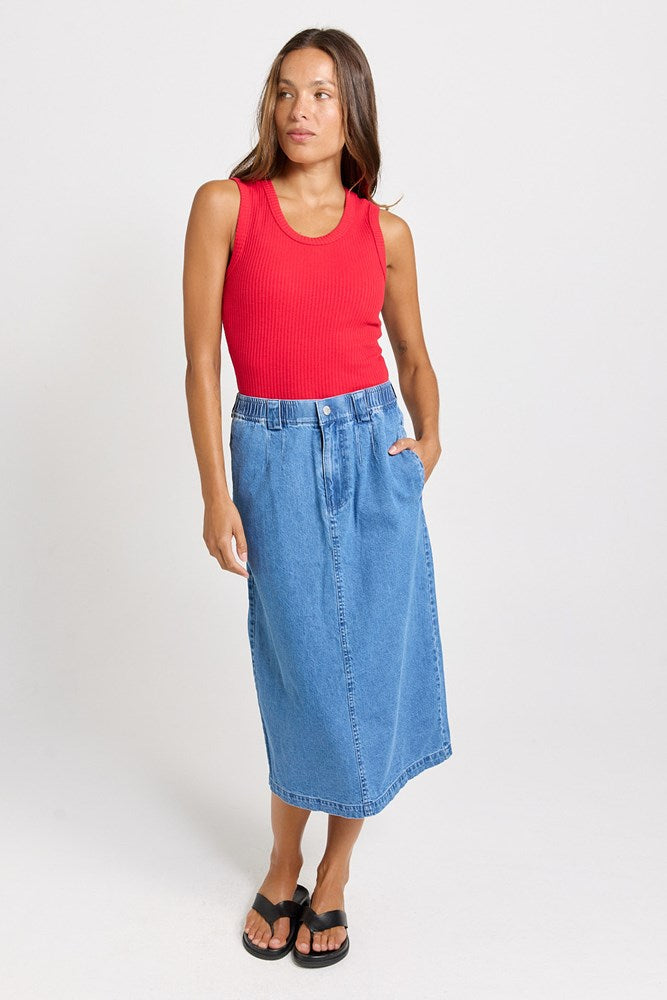 Solange Midi Denim Skirt - Medium Wash | Betty Basics