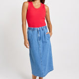 Solange Midi Denim Skirt - Medium Wash | Betty Basics