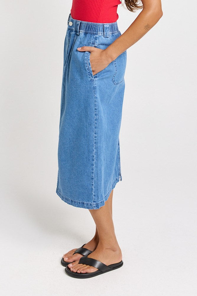 Solange Midi Denim Skirt - Medium Wash | Betty Basics