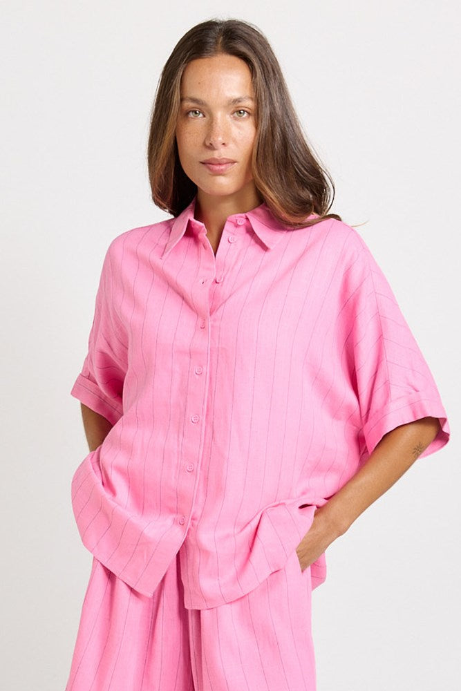 Ophelia Shirt - Pink/Teal Stripe | Betty Basics