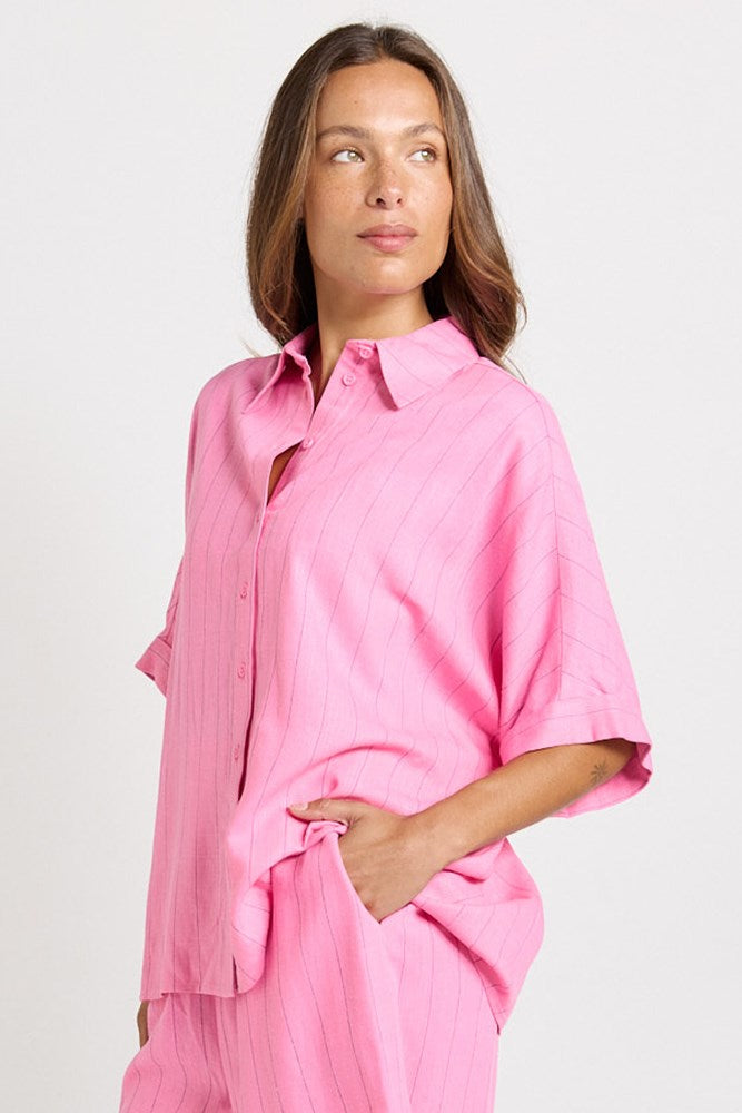 Ophelia Shirt - Pink/Teal Stripe | Betty Basics