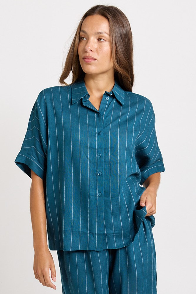 Ophelia Shirt - Teal/White Stripe | Betty Basics