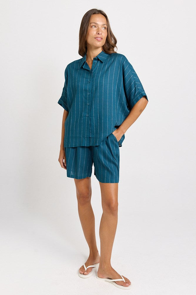 Ophelia Shirt - Teal/White Stripe | Betty Basics