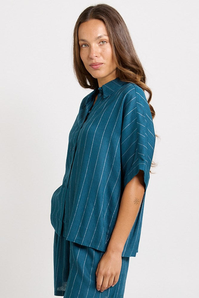 Ophelia Shirt - Teal/White Stripe | Betty Basics