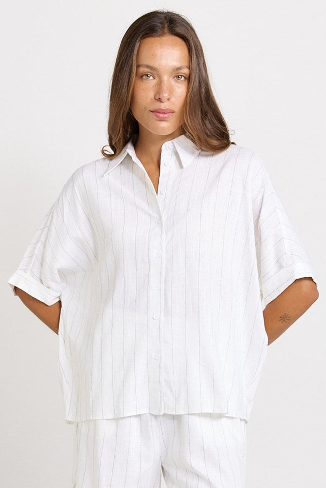 Ophelia Shirt - White/Black Stripe | Betty Basics