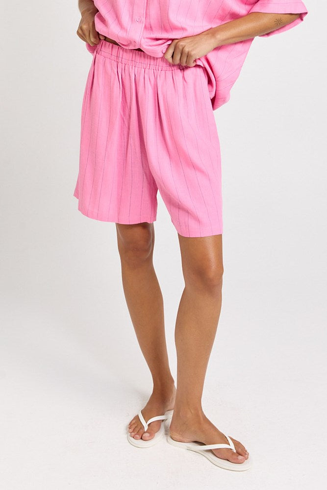 Palm Relax Shorts - Pink/Teal Stripe | Betty Basics