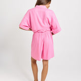 Palm Linen Blend Relax Shorts - Pink/Teal Stripe