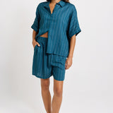 Palm Relax Shorts - Teal/White Stripe | Betty Basics