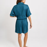 Palm Linen Blend Relax Shorts - Teal/White Stripe