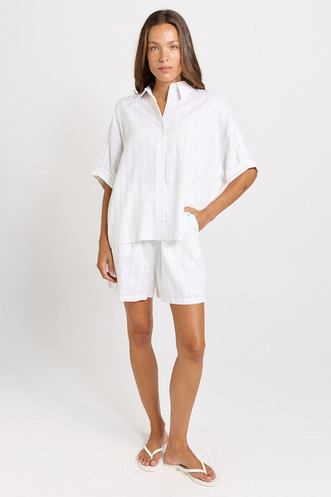 Palm Relax Shorts - White/Black Stripe | Betty Basics