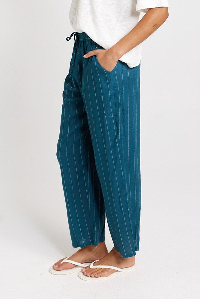 Palm Relax Pants - Teal/White Stripe | Betty Basics