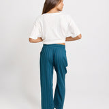 Palm Linen Blend Relax Pants - Teal/White Stripe
