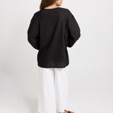 Bella Linen Blend Blouse - Black