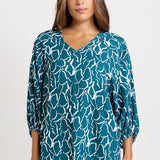 Bella Blouse - Teal Petal Print | Betty Basics