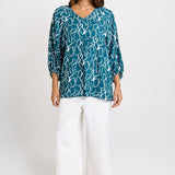 Bella Blouse - Teal Petal Print | Betty Basics