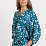 Bella Blouse - Teal Petal Print | Betty Basics