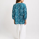 Bella Linen Blend Blouse - Teal Petal Print