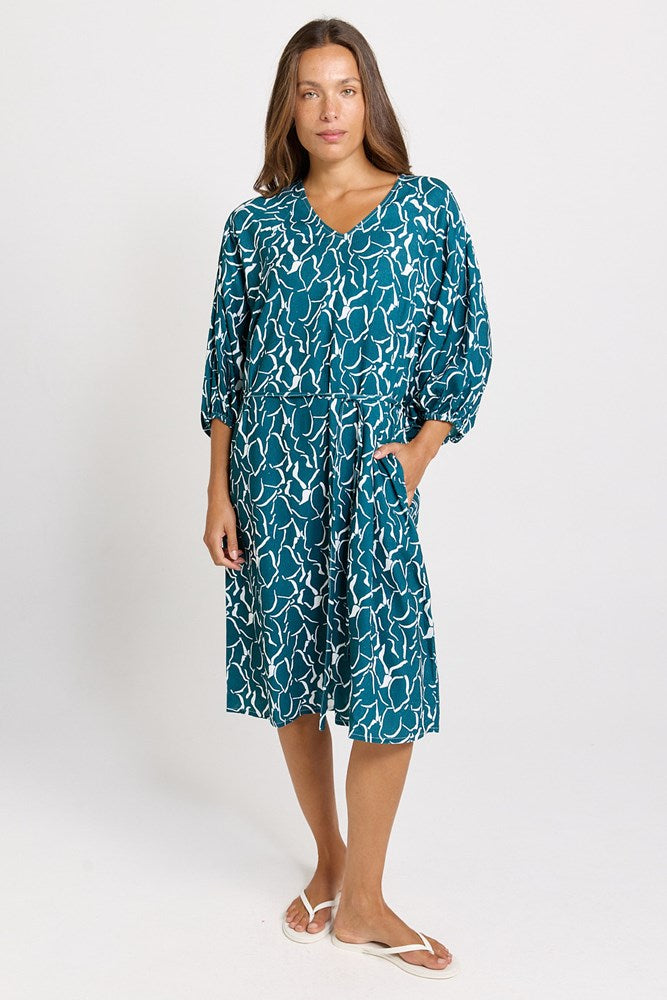 Bella Dress - Teal Petal Print | Betty Basics