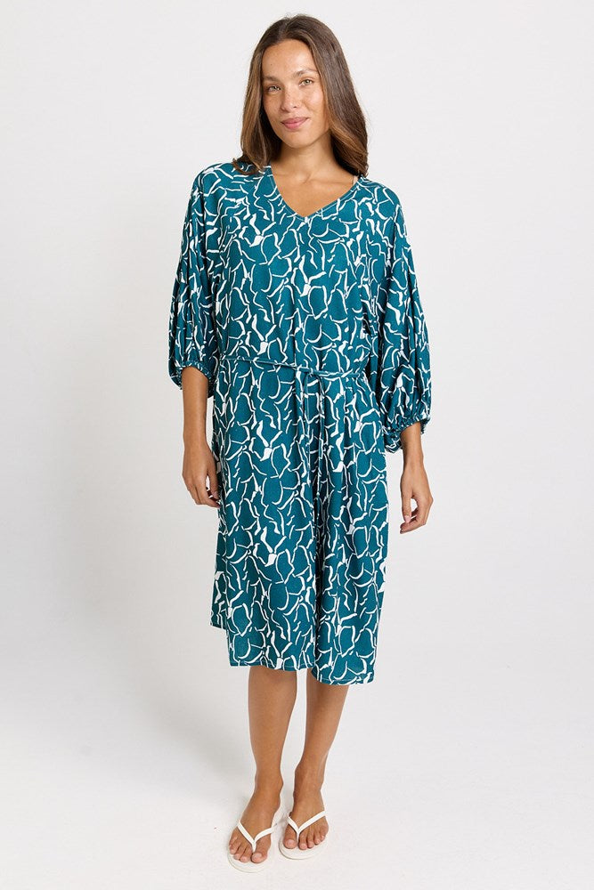 Bella Dress - Teal Petal Print | Betty Basics