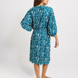 Bella Linen Blend Midi Dress - Teal Petal Print