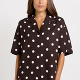 Sable Shirt - Pink/Choc Polka Dot | Betty Basics