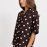 Sable Shirt - Pink/Choc Polka Dot | Betty Basics
