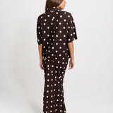 Sable Linen Blend Shirt - Pink/Choc Polka Dot