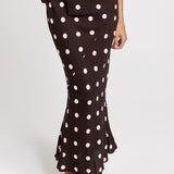 Sable Bias Yoke Skirt - Pink/Choc Polka Dot | Betty Basics