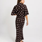 Sable Bias Yoke Midi Skirt - Pink/Choc Polka Dot