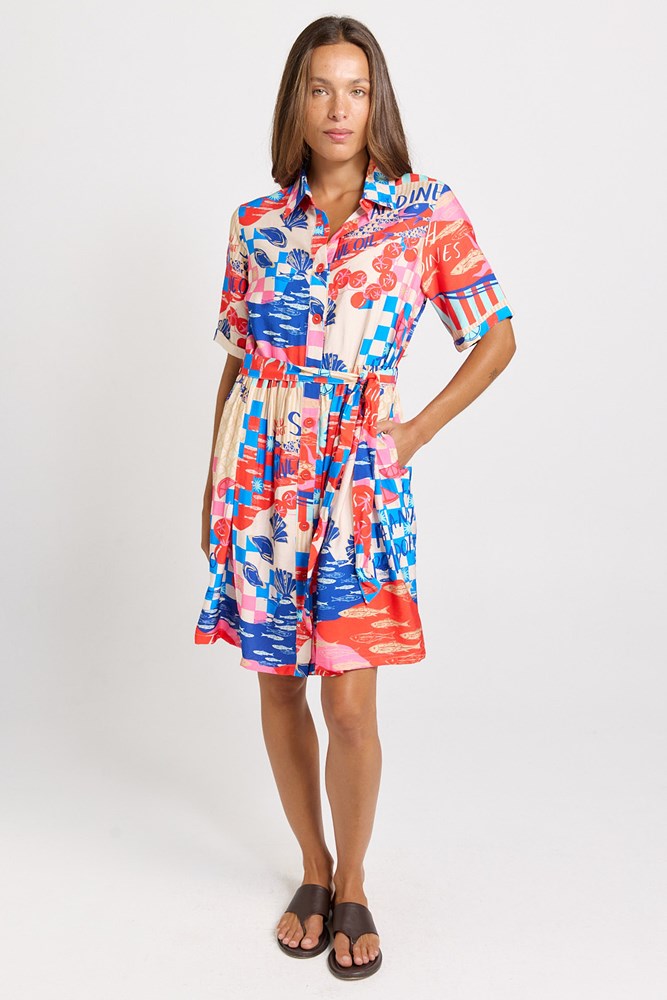 Palm Shirt Dress - Mediterranean Print | Betty Basics