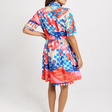 Palm Linen Blend Shirt Dress - Mediterranean Print