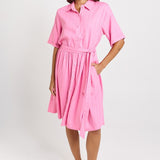 Palm Shirt Dress - Pink/Teal Stripe | Betty Basics