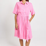 Palm Shirt Dress - Pink/Teal Stripe | Betty Basics