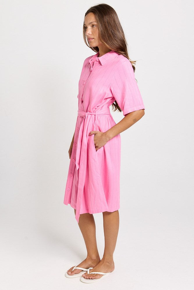 Palm Shirt Dress - Pink/Teal Stripe | Betty Basics