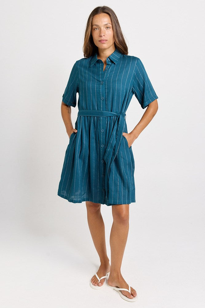 Palm Shirt Dress - Teal/White Stripe | Betty Basics