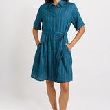 Palm Shirt Dress - Teal/White Stripe | Betty Basics