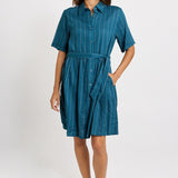 Palm Shirt Dress - Teal/White Stripe | Betty Basics