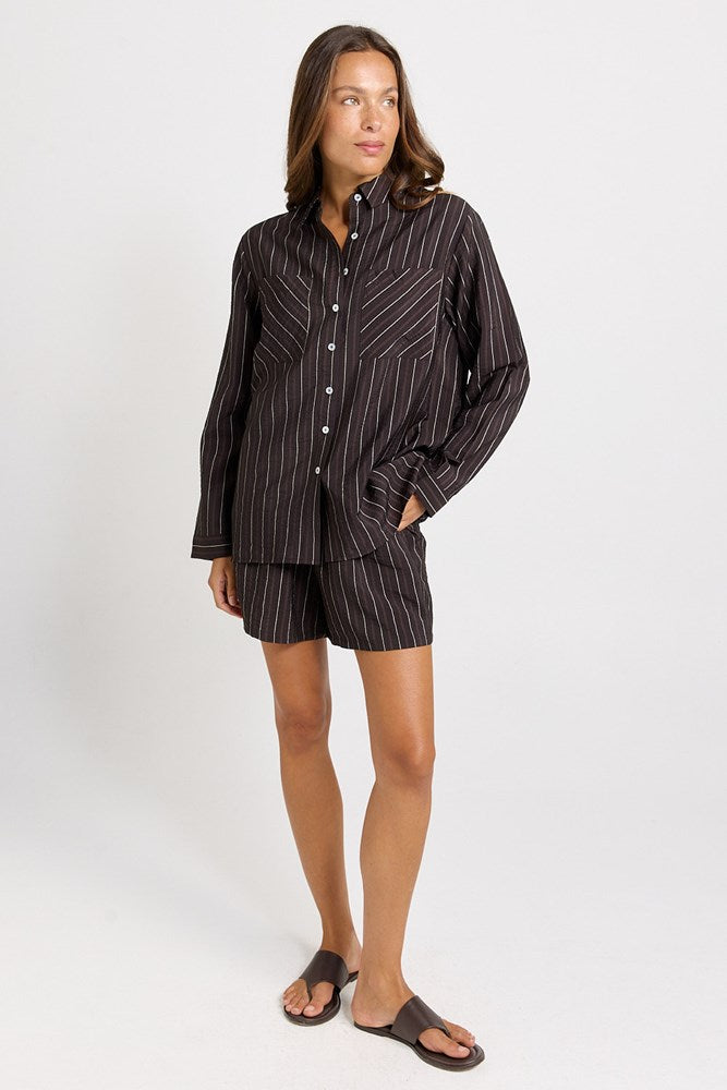 Sorrento Shirt - Brown Stripe | Betty Basics