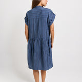 Sandy Drawstring Waist Dress - Blue Stripe