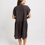 Sandy Drawstring Waist Dress - Brown Stripe